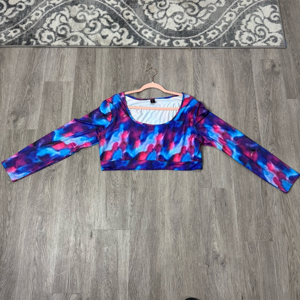 SHEIN Curve Abstract Blue Pink Purple Long Sleeve Crop Top | 2XL